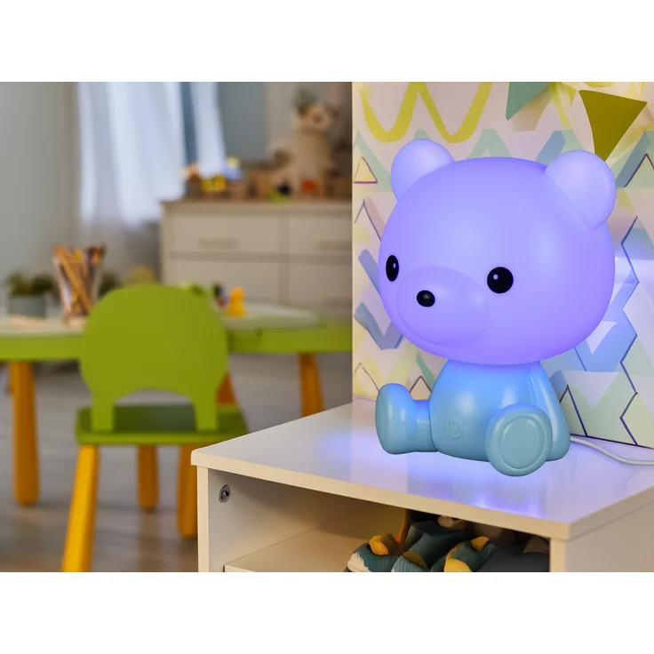 Ausgefallene USB Tischlampe Teddy mit RGB Farbwechsel, Blau, Höhe 25cm – Bild 6