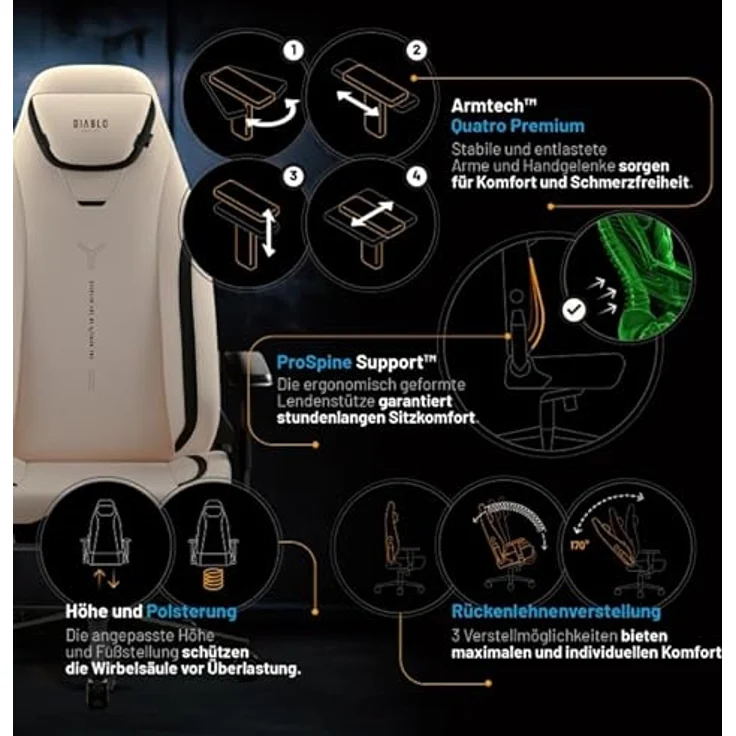 Diablo Ergonomischer Gaming Stuhl Stoff X.Eye Prime Pc Stuhl mit Magnet-Kopfstütze Gaming Sessel Kühlfunktion Gaming Stuhl Ergonomisch Strapazierfähiger Stoff Gaming Chair 140 kg Desert Storm – Bild 7