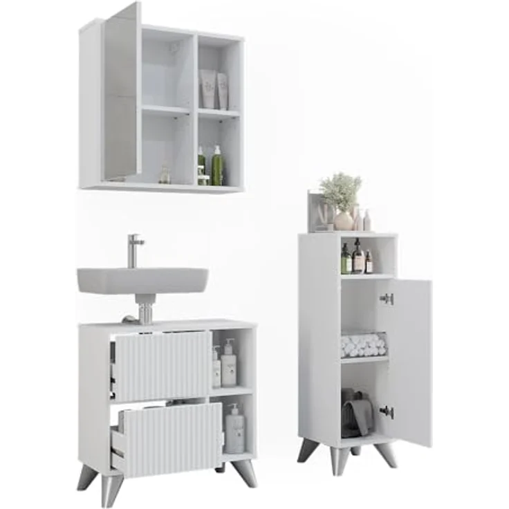 Vichy Badmöbel-Set Leano, 3-teilig, weiss, mit Waschbeckenunterschrank und Spiegelschrank, modern und funktional – Bild 8