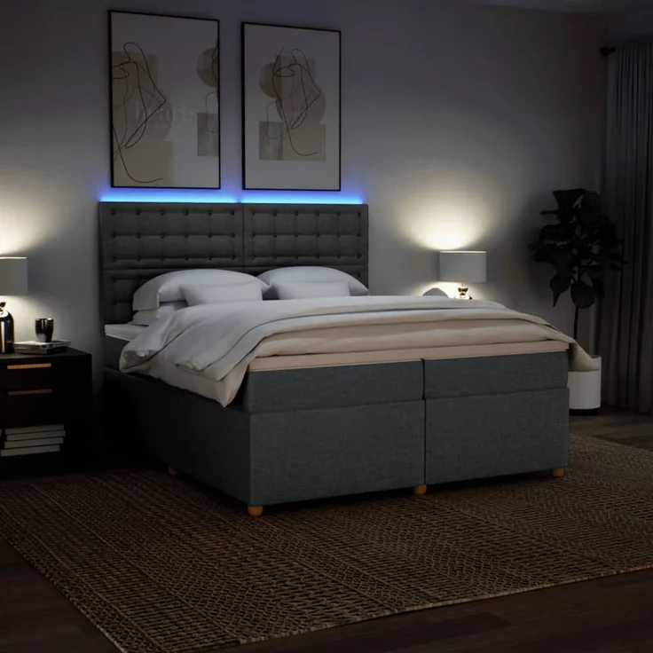 vidaXL Boxspringbett mit Matratze Dunkelgrau 200x200 cm Stoff 3293702 – Bild 5