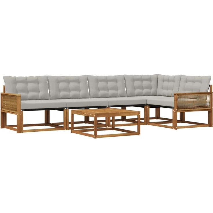 vidaXL Outdoor-Sofagarnitur mit Kissen 6 pcs Natürlich und Hellgrau 3381443 – Bild 2