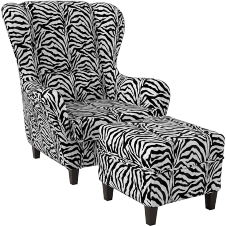 Supellex Sofia Ohrensessel mit Hocker | Design Tierfellimitat Zebra – Bild 2