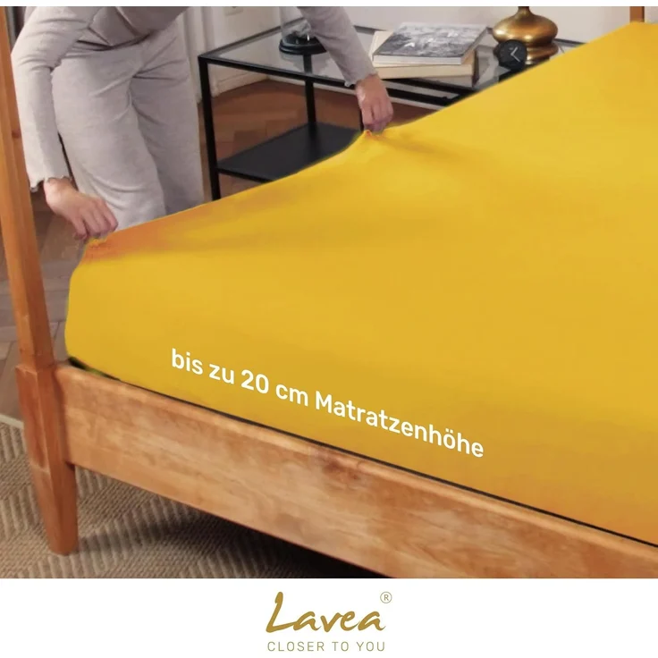 Lavea Spannbettlaken Bettlaken Maya, 180x200cm, 200x200cm, 140x200cm, 160x200cm, 100% Baumwolle Jersey, Gummizug: rundum, (2 Stück), für Matratzen, Topper, Boxspring- und Wasserbetten, weich, langlebig – Bild 4