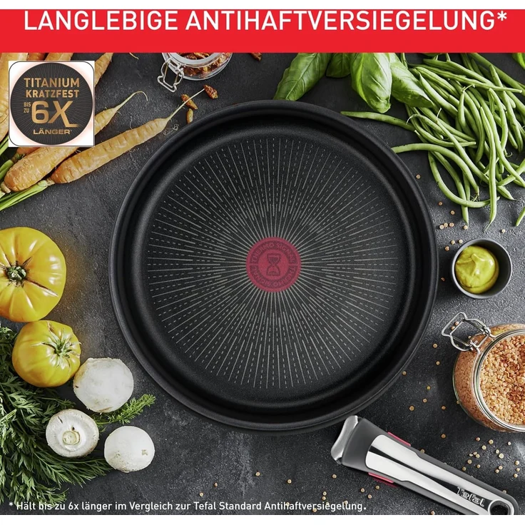 Tefal L97490 Ingenio Preference On 3-teiliges Pfannenset | stapelbar | Antihaftversiegelung | induktionsgeeignet | Thermo-Signal Temperaturanzeiger | Schwarz/Edelstahl, Groß – Bild 5