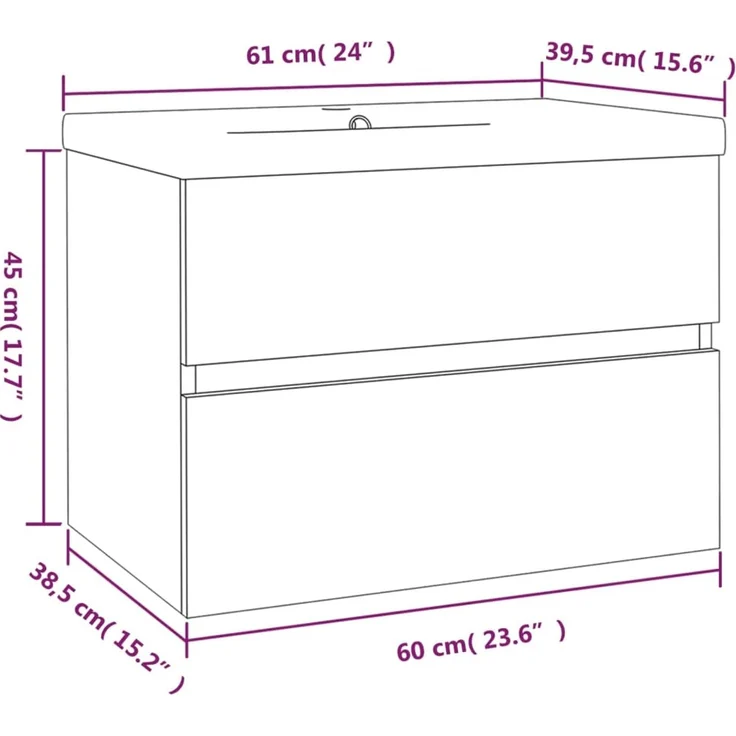 Waschbeckenschrank, Badschrank mit Einbaubecken Räuchereiche Holzwerkstoff de7441 – Bild 6