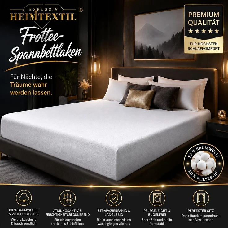 EXKLUSIV HEIMTEXTIL Frottee Spannbettlaken Premium 200 x 220 cm Weiß – Bild 2