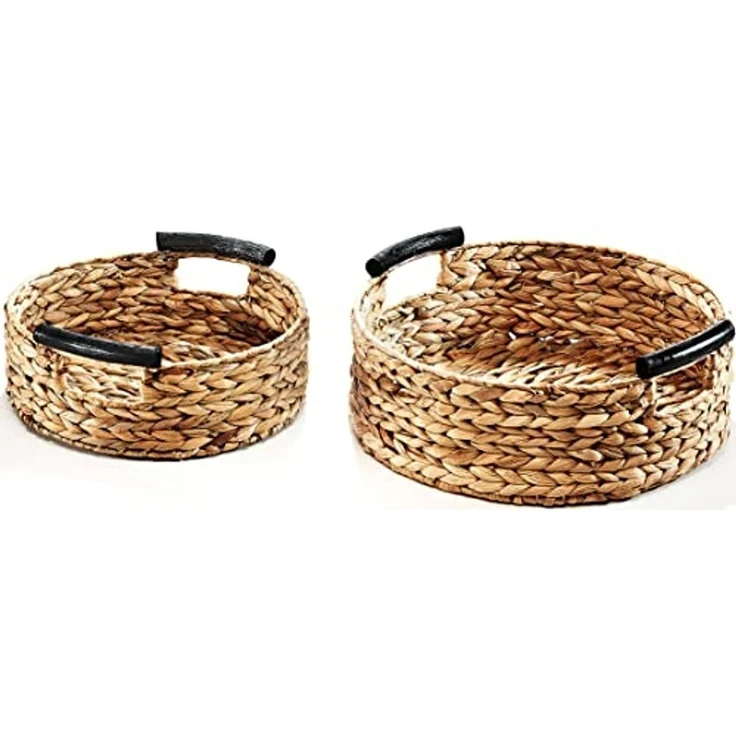 Kobolo Tablett Serviertablett 2er Set Rund mit Griffen, Wasserhyazinthe – Bild 1