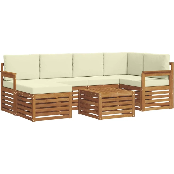 vidaXL Outdoor-Sofagarnitur 7 stk. 5-Sitzer Natur und Creme 3375115 – Bild 2
