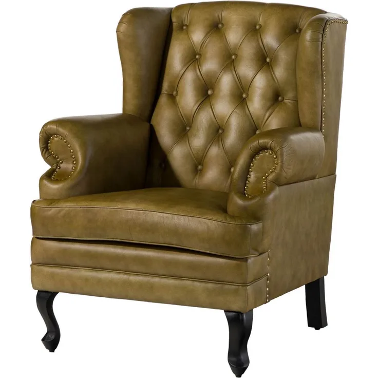 Ohrensessel Echtleder 88x81x105 grün CHESTERFIELD #301