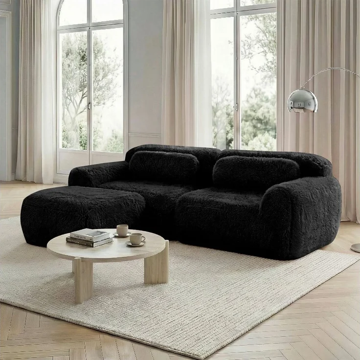 Odikalo Sofa Ecksofa Schlafsofa Modulares Sofa, Plüschstoff, L-förmiges 2-Sitzer Sofa, weicher Plüschstoff, modular, frei kombinierbar, mit Kissen. Weich, hochelastischer Schaumstoff, keine Montage erforderlich, geeignet für kleine Wohnzimmer und Räume – Bild 5