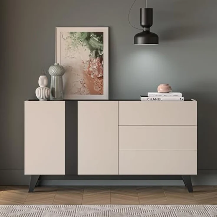 Lomadox Wohnzimmer-Set FRIONA-131, (Mega-Spar-Set, 2-St, Highboard Sideboard), kaschmir schwarz modern Möbelfüße Softclose Glastür – Bild 7
