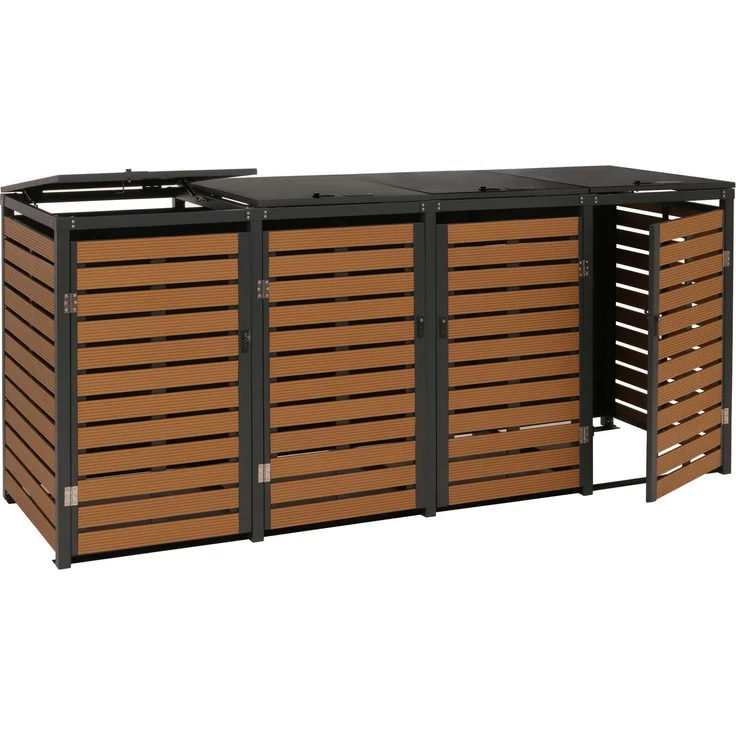 4er Mülltonnenverkleidung HWC-K14, Mülltonnenbox Mülltonnenabdeckung, 119x264x84cm WPC Metall 130kg ~ Teak-Optik – Bild 9