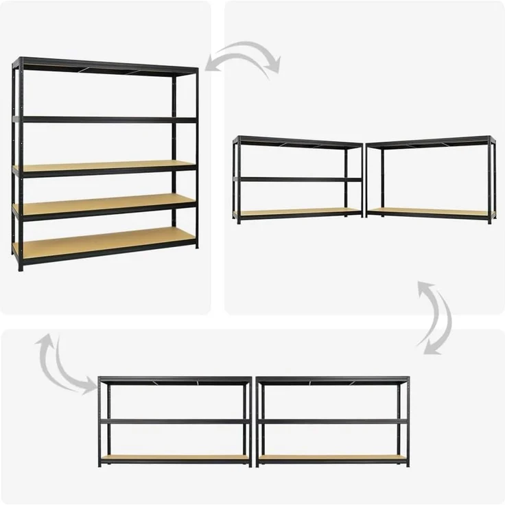 PROREGAL Mega Deal 4er-Set Schwerlastregal Giant Elephant 180 x 180 x 45 cm mit 5 Ebenen Fachlast 200kg Schwarz, Kellerregal, Steckregal, Garagenregal, Lagerregal – Bild 5