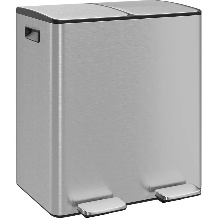 Wellgro Mülleimer Edelstahl Tretmülleimer 2x20L Fußpedale Absenkautomatik