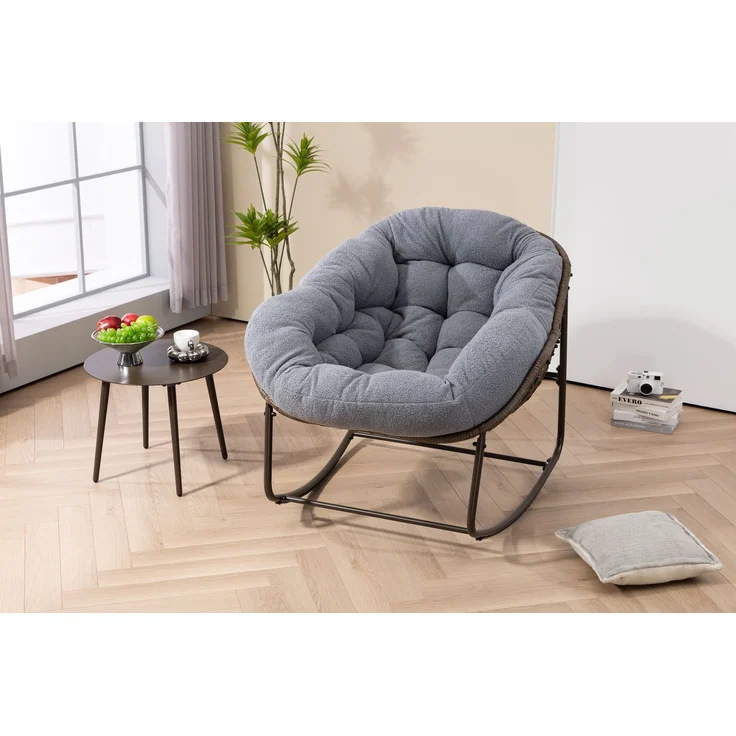 Rattan-Schaukelstuhl für den Außenbereich, gepolsterter Schaukel- und Liegesessel für Veranda, Wohnzimmer, Terrasse, Garten, Grau – 93 x 73 x 23 cm – YOUDENOVA – Bild 7