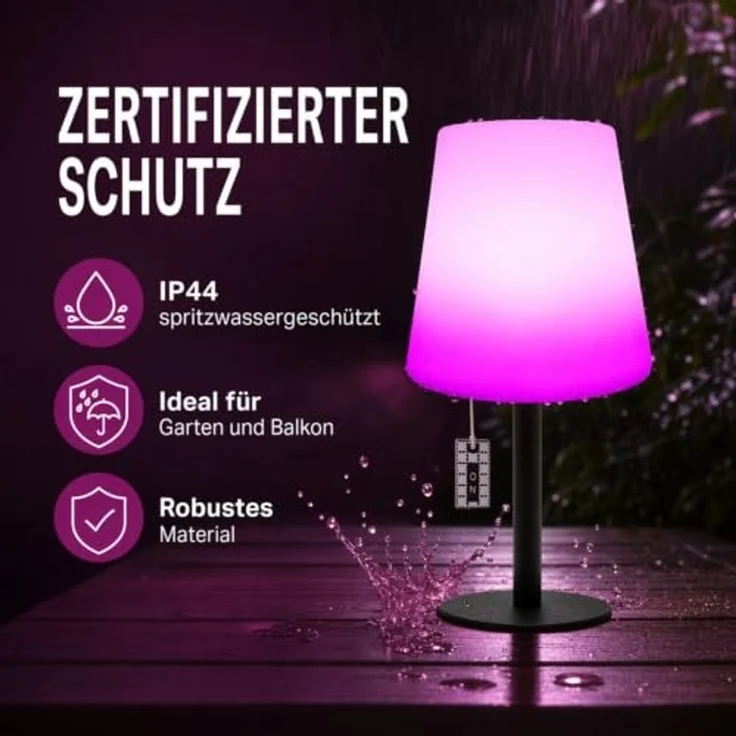AddLiving LED Tischleuchte LED Tischlampe Table Light RGB dimmbar mit Zugschalter IP44, RGB-Farbwechsel, 12h Leuchtdauer, Zugschalter, 12 LEDs, IP44 – Bild 5