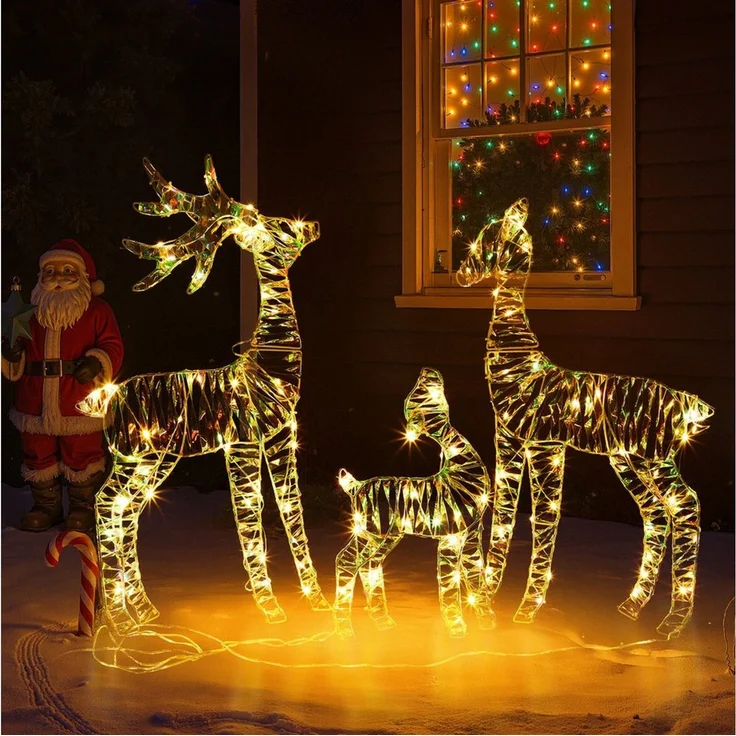 LALAHO Weihnachtsfigur Led Rentier 3Tlg Weihnachtsbeleuchtung, mit 150 LEDs, Rentier Weihnachten Deko für Außen und Innen – Bild 1