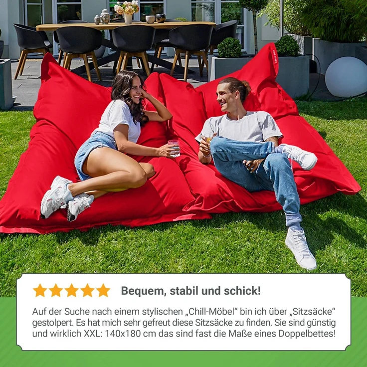 Green Bean® Outdoor Sitzsack, waschbar & wetterfest, Polyester-PVC-Stoff, Rot, 140x180 cm, 380 Liter – Bild 4