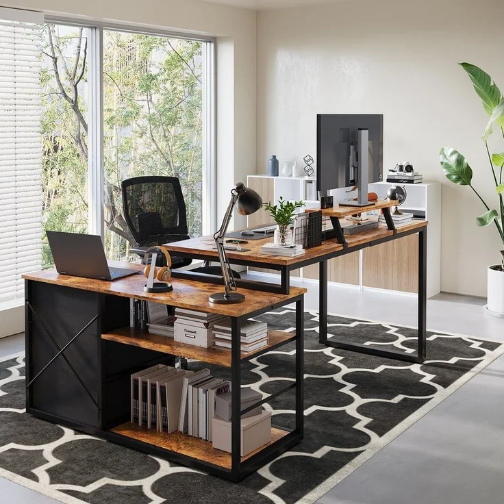 Furnicopia Eckschreibtisch 140cm mit Monitorarm, Computertisch mit drehbarer Tischplatte (Flexibel und schwenkbar, mit Steckdosen (2 Steckdosen + 2 USB-Anschlüsse), 3 großen Schubladen, 2 Ablageflächen) – Bild 3