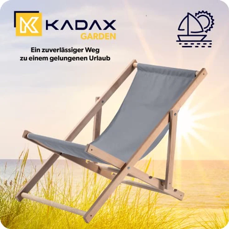 Kadax Holzliegestuhl, klappbar, grau, Buchenholz, 53x78 cm, robust und UV-beständig, bis 120 kg Tragfähigkeit – Bild 3