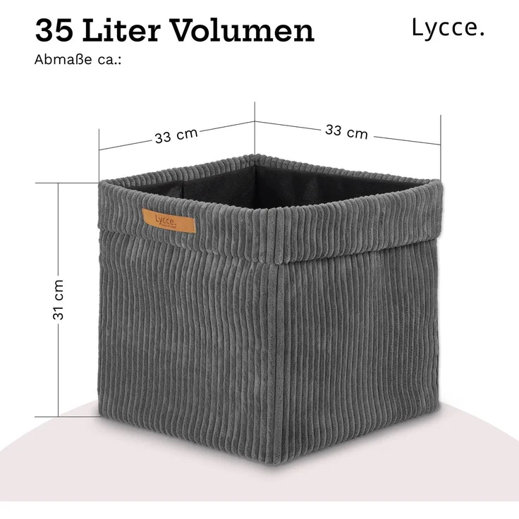 Lycce faltbare Aufbewahrungsbox, 2er Set - Cord, passend für Kallax Regal, abnehmbarer Bezug, robust, formstabil Grau 31x33x33cm – Bild 4