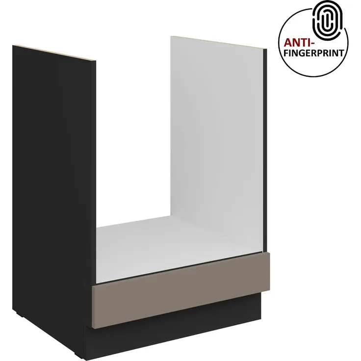 Küchen Herdunterschrank 60 cm Küche ARIA Sandgrau ultra matt + Schwarz matt, hochwertige Fronten mit Anti Fingerprint Beschichtung Küchenzeile Küchenblock