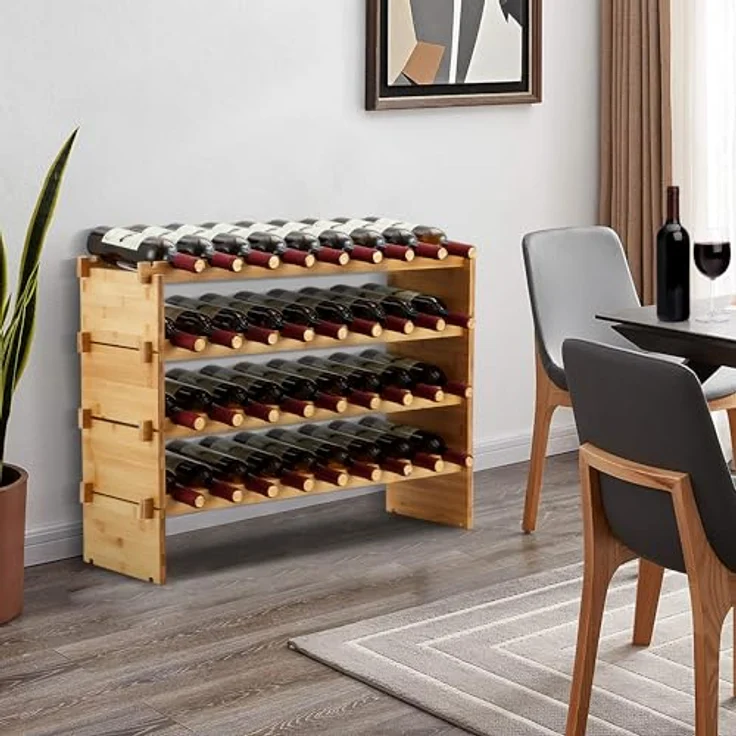 GarveeHome Weinregal Wein Regal Bambus Stapelbar Flaschenregal Flaschenständer AA-Qualität Ohne Schrauben, Platzsparend Für Keller, Bar, Küche & Esszimmer – Bild 2
