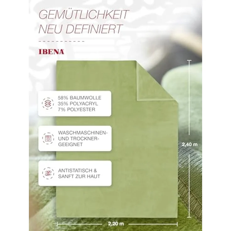 IBENA 'Luxus', Baumwollmischgewebe grün, 220x240 cm – Bild 3