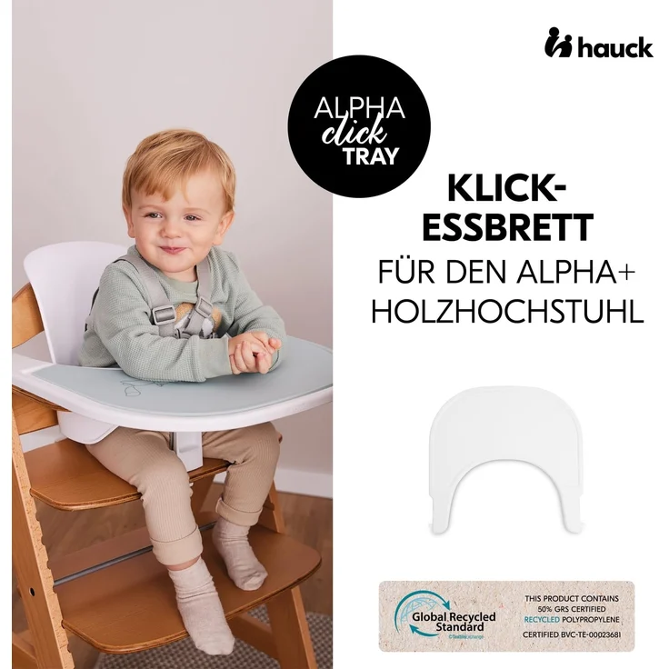Hauck Einklick Essbrett für Hochstuhl Alpha + & Beta +, Super Schnelle Befestigung ohne Werkzeug, erhöhter Rand, Weiß – Bild 2