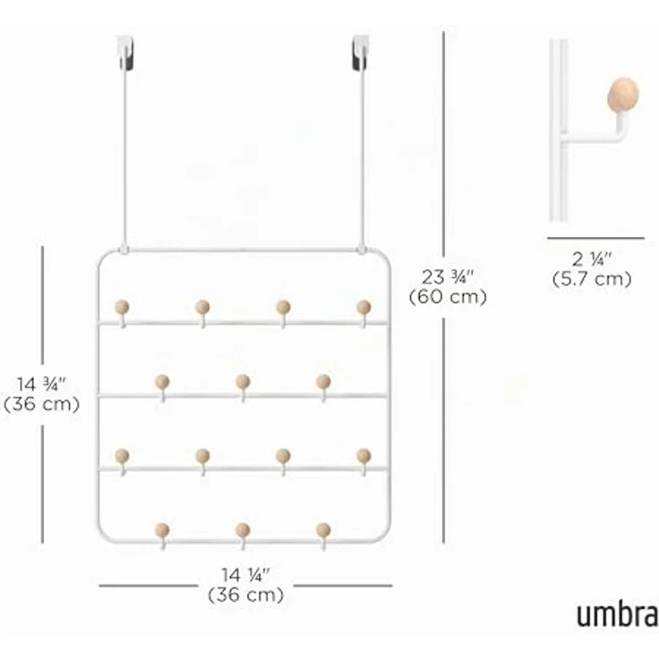 Umbra Estique Türgarderobe Multifunktional, Tür Garderobe, Türhaken, Garderobehaken, Metall, Weiß, 60 cm, 1004045-660 – Bild 3