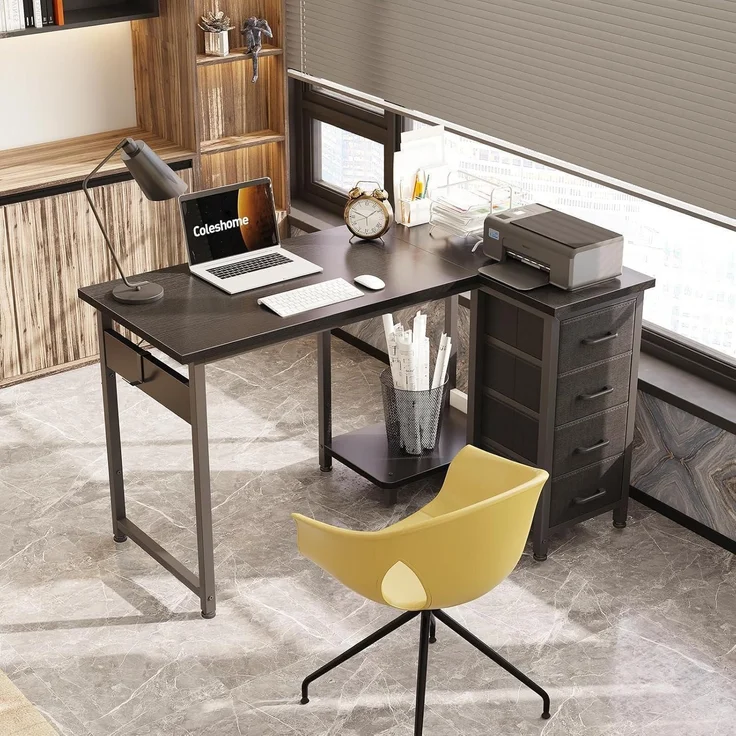 Eckschreibtisch L Form 4 Schubladen Computertisch 100 × 70 cm Schwarz – Bild 5