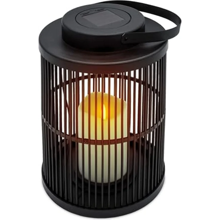 Spetebo LED Solarleuchte rund mit LED Kerze 23 x 18 cm, solarbetrieben, LED fest integriert, warm weiß, zum Aufhängen oder Hinstellen – Bild 2