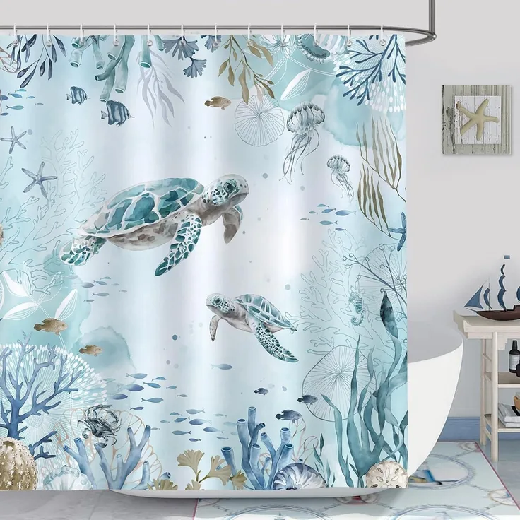 Duschvorhang Meeresschildkröte Blauer Ozean 180x200cm Anti-Schimmel Polyester
