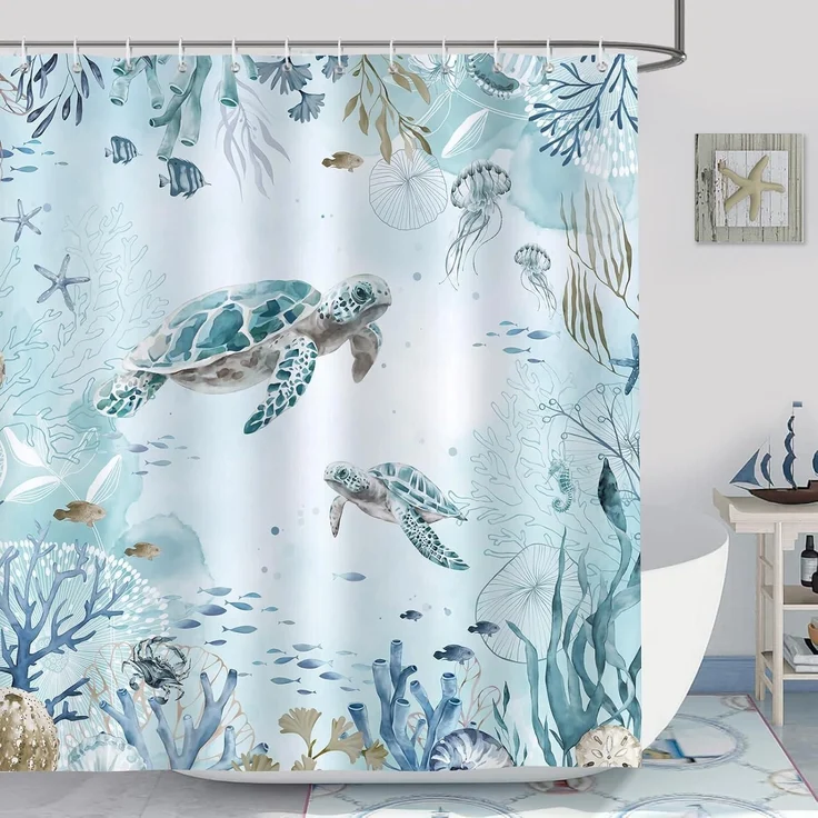 Duschvorhang Meeresschildkröte Blauer Ozean 180x200cm Anti-Schimmel Polyester – Bild 1