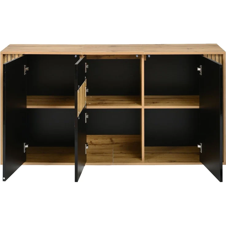 ZUBALIYA Sideboard 140x35x71 cm, mit 3 Türen, aus MDF / Spanplatte, Schwarz / Natur – Bild 21
