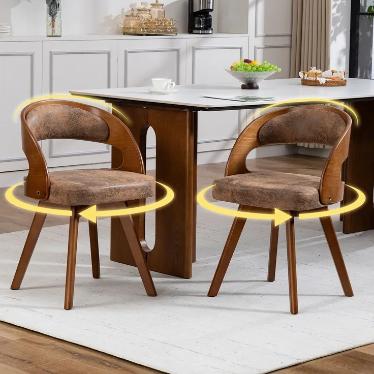 LVHOM Esszimmerstuhl 360° drehbar, 2er Set, Polsterstuhl aus Tech-Stoff und Massivholz, Küchenstuhl gepolstert, ergonomischer Schalenstuhl mit Armlehne, bis 150 kg