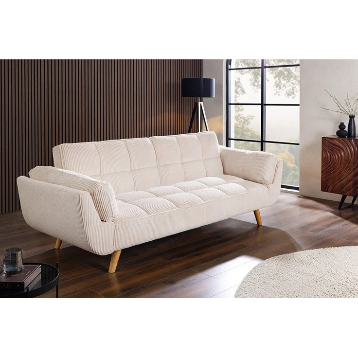 riess-ambiente Schlafsofa BOUTIQUE 215cm beige/natur - Cord, Daybett, Bettfunktion, 3-Sitzer, Einzelartikel 1 Teile, Nosagfederung und Holzfüße – ideal für Wohn-, Ess-, oder Gästezimmer – Bild 1