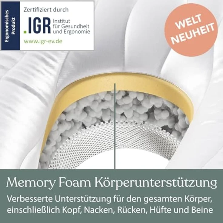 Traumreiter Seitenschläferkissen J Visco Seitenschläferkissen mit Memory Foam Support – Bild 2