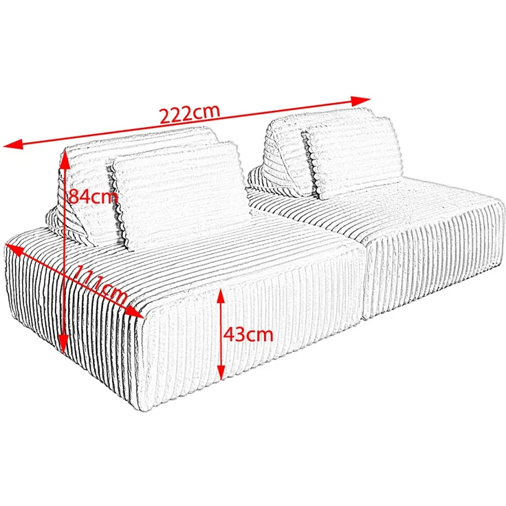 KAWOLA Modulsofa WIOLO SOFT 2 Module 2 Rückenkissen Weicher Breitcord grau 84 x 111 x 222 cm – Bild 10