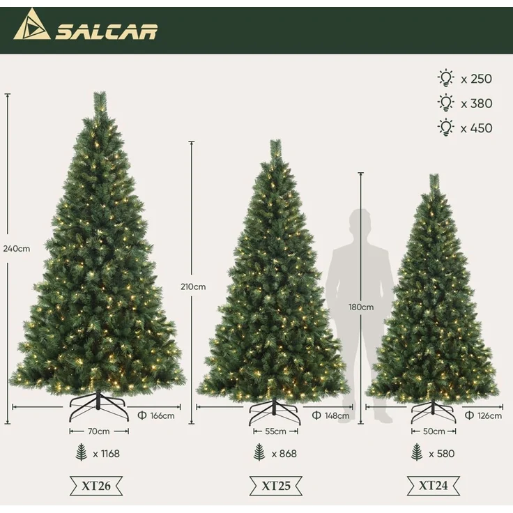 SALCAR Künstlicher Weihnachtsbaum 2,1 m mit Beleuchtung – Bild 3