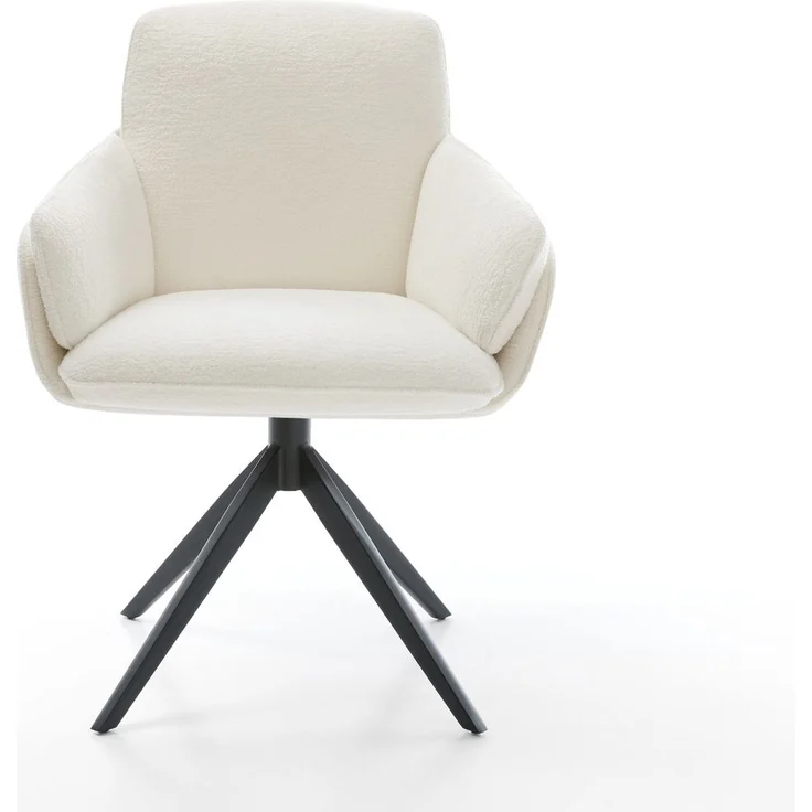 Drehstuhl Luan-Flex mit Armlehnen Bouclé Soft Beige Kreuzgestell breit Schwarz 360° drehbar Wippfunktion – Bild 2