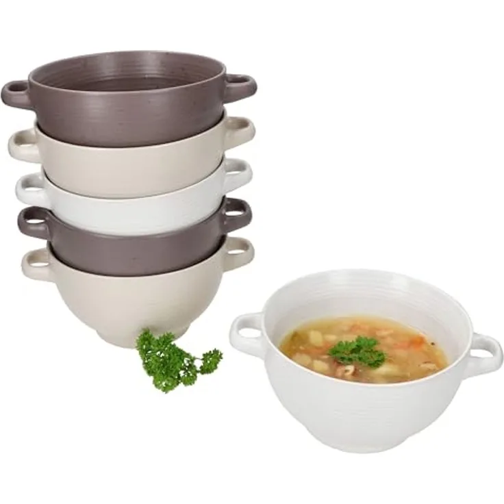 MamboCat Suppenteller 6x Sandy Suppentasse 450ml mit Henkeln Suppenterrine stapelbar