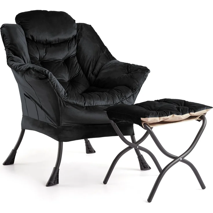 GarveeHome Lazy Chair Mit Ottomane, Großer Lounge-Sessel Akzentstuhl, Bequemer Lesesessel Mit Klappbarer Fußstütze Und Seitentasche Für Wohnzimmer, Schlafzimmer Und Büro
