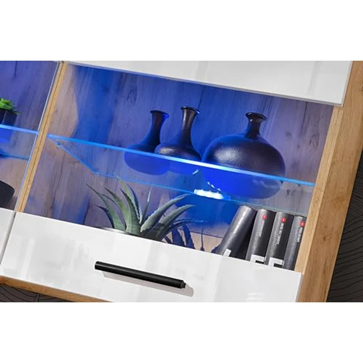 Komodee Hängevitrine Savona, Eiche Wotan und Weiß, 2 Fächer, Rechteckig, 100x50x27.2 cm, für Wohnzimmer und Wohnwände – Bild 4