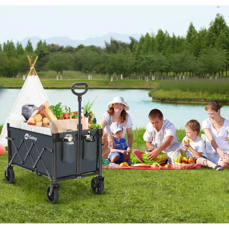 Sekey Mini Bollerwagen Faltbar Handwagen Outdoor Transportwagen 60L, bis zu 80kg, Grau – Bild 6