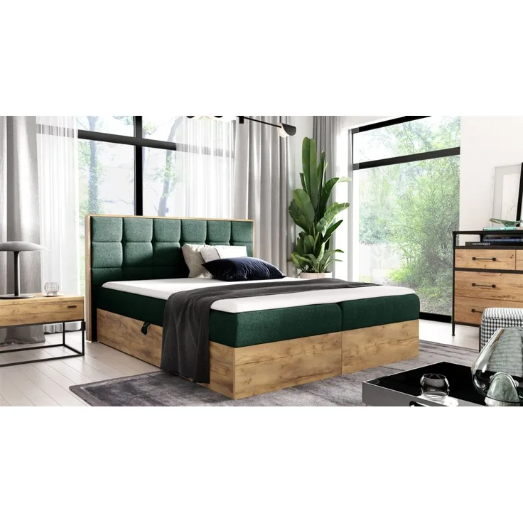 Boxspringbett Schlafzimmerbett KALYPSO 140x200cm Stoff Grün inkl. Bettkasten