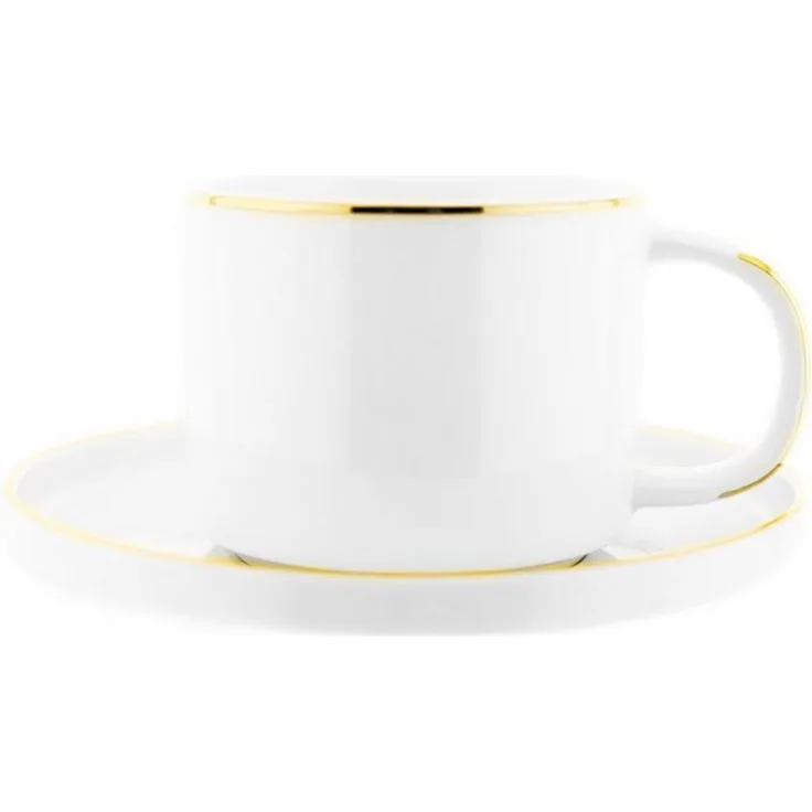 Mulex 12 Teiliger Kaffeetassen-Set mit Untertasse aus Porzellan Kaffeeservice 200 ml Weiß/Gold