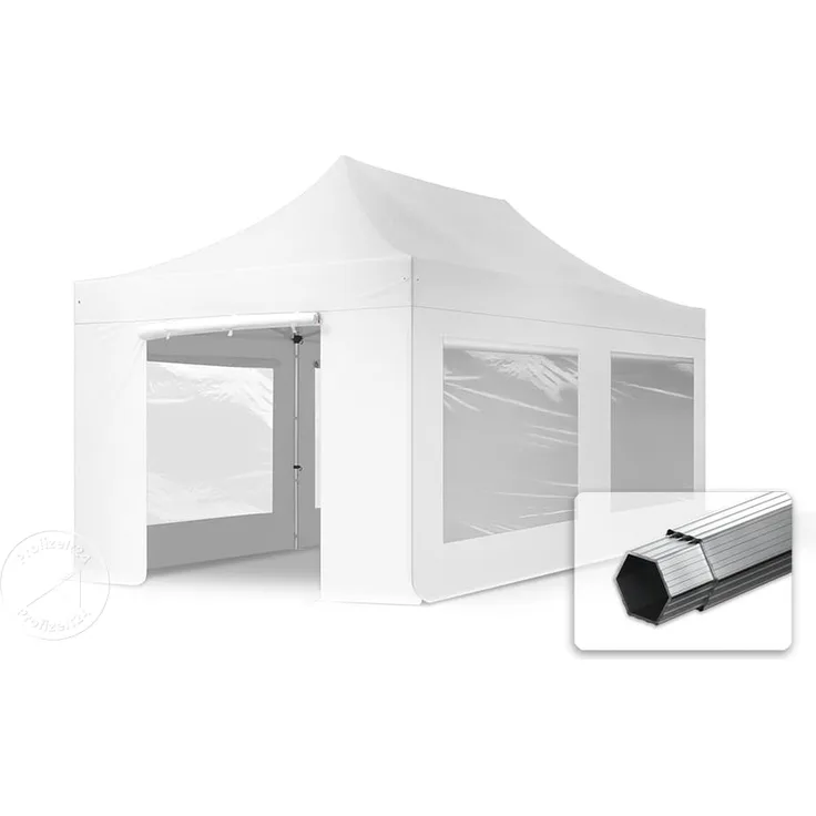 3x6 m Faltpavillon PROFESSIONAL Alu 40mm, Seitenteile mit Panoramafenstern, weiß