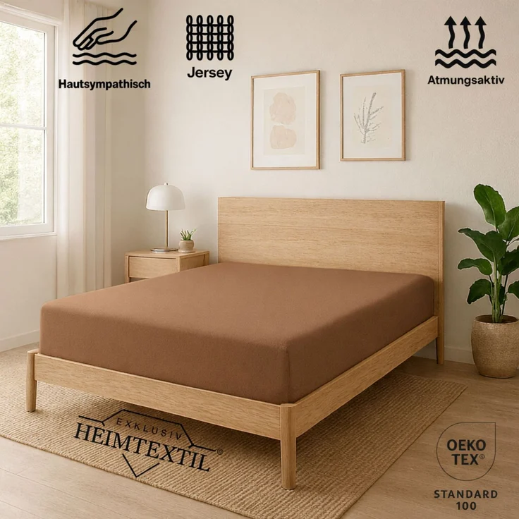 EXKLUSIV HEIMTEXTIL Jersey Spannbettlaken Premium 90 x 200 cm Nougat 100% Baumwolle Öko - Tex Zertifiziert Bed-Sheet Bettlaken Spannbetttuch Topper Leinentuch – Bild 2