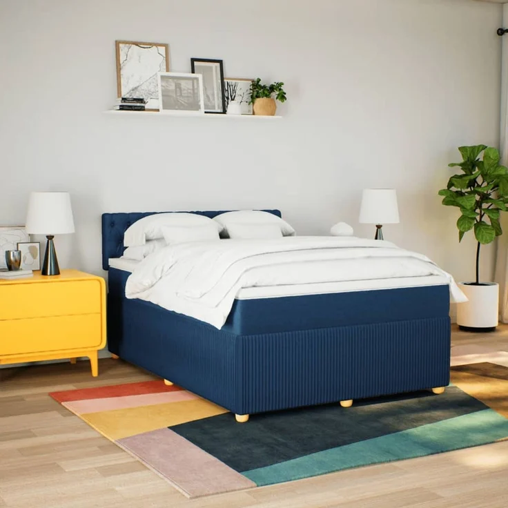 vidaXL Boxspringbett mit Matratze Blau 140x200 cm Stoff 3287492 – Bild 3